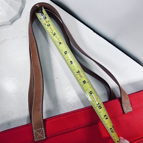 Fossil Coated Canvas Small Tote Bag Hand Bag Purse Pockets Orange Leather Straps - Picture 10 of 13